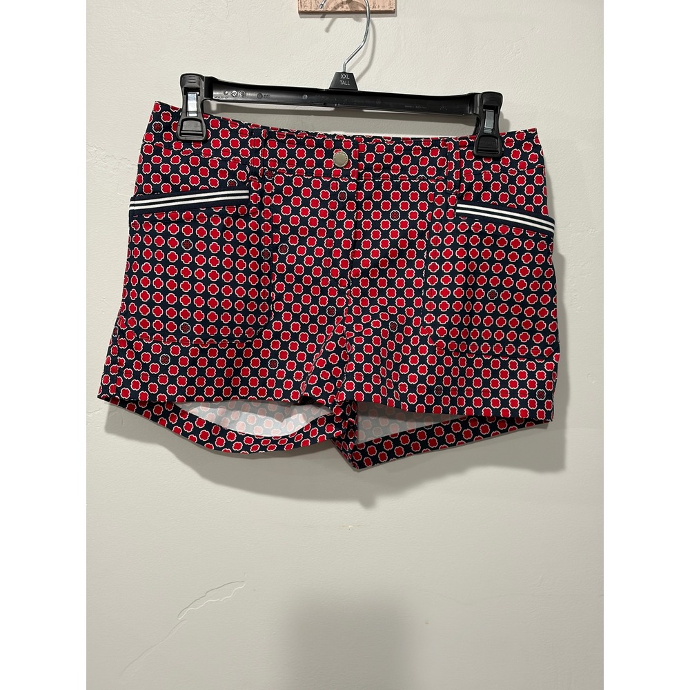 Louis Castel Golf Shorts Womens 67 Navy Blue Red Clover Print Geometric ALFPS403